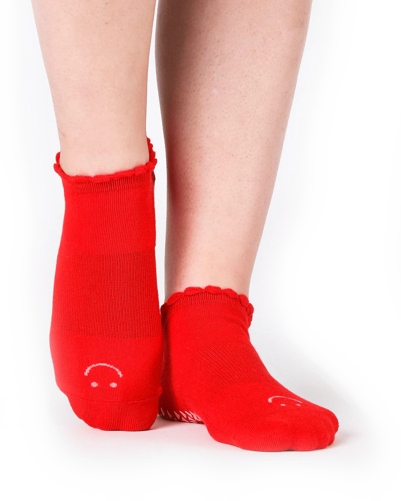 Chaussettes Pilates-Gyrotonic Smiley Rouge